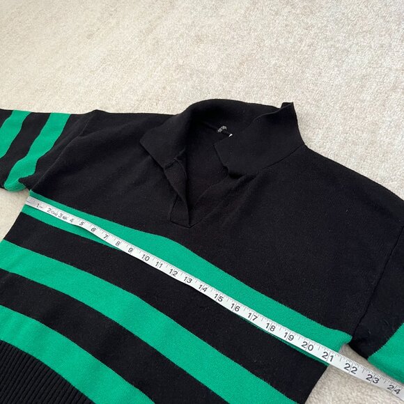 Elan Rugby Stripe V Neck Polo Pullover Sweater L Black Green - Picture 6 of 10